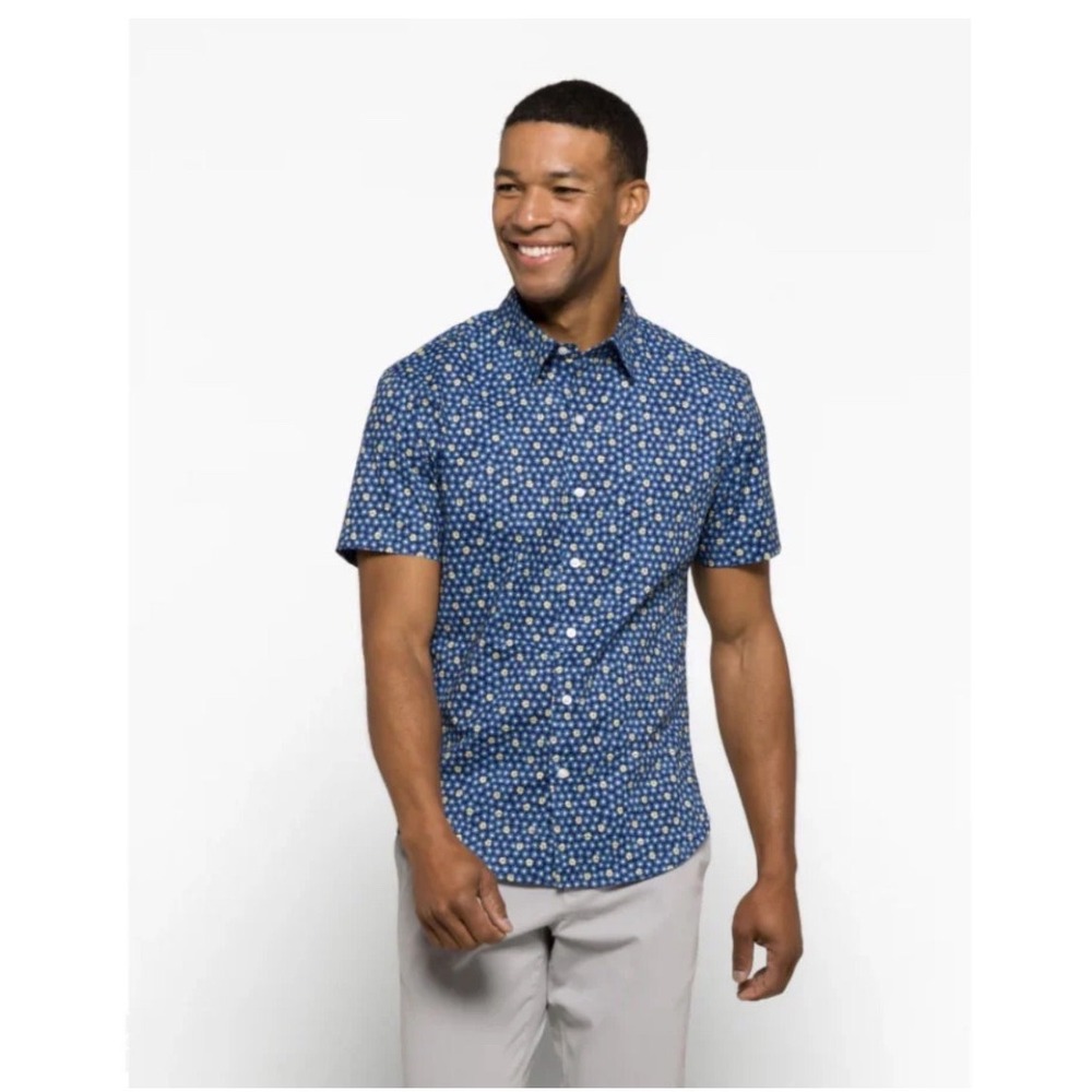 Bonobos Stretch Riviera Slim Fit Floral Shirt Blue Men's M Resort Coastal Preppy